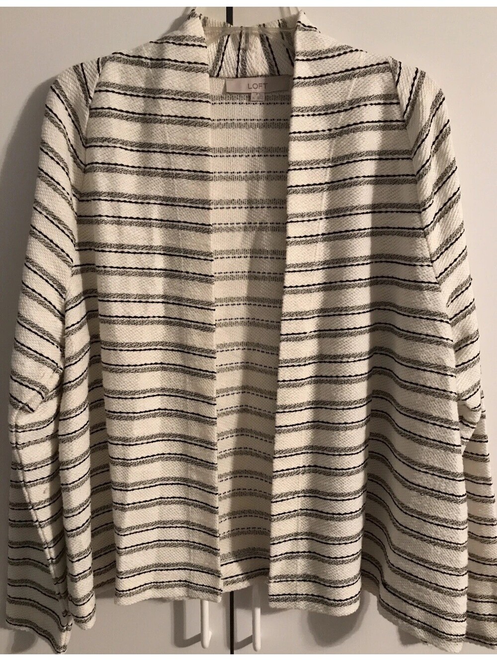Loft Womens XL White Striped Open-Front Textured Dressy Cardigan M106
